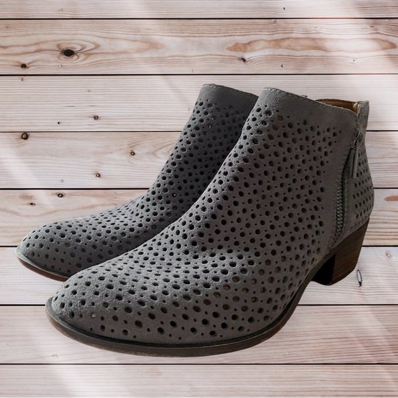 Lucky Brand Shoes - Lucky Brand Perforated Vented Ankle Bootie Gray Suede Leather 8.5